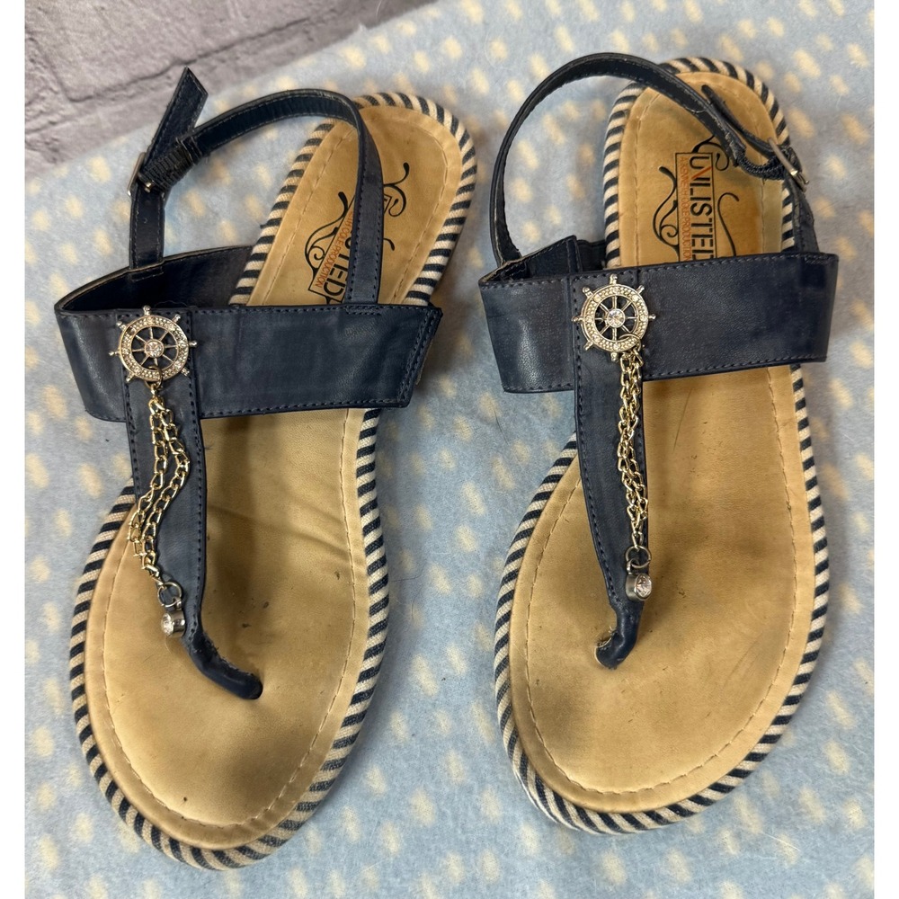 Unlisted Kenneth Cole Blue Nautical Ship Wheel Chain Thong Sandals size 6.5